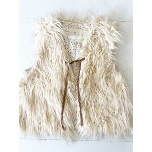 Anthropologie Hei Hei Faux Fur Vest Women M Cream Shaggy Fuzzy
